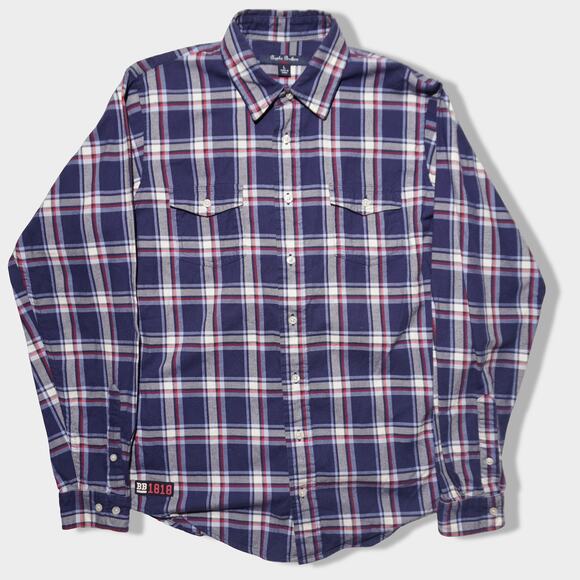 Brooks Brothers Red Fleece Plaid Flannel Shirt Youth Large Blue Cotton Button Up - Picture 1 of 9